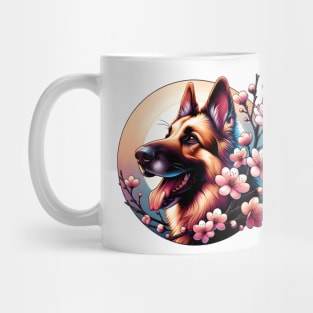 Joyful German Shepherd Dog with Spring Cherry Blossoms Mug